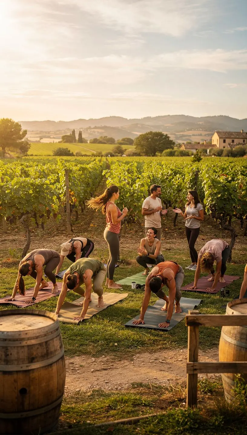 Un grupo de personas practicando yoga en una clase al aire libre, enfocándose en ejercicios para la parte inferior del cuerpo.